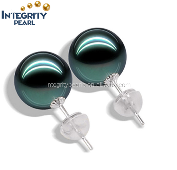 10mm AAA Tahitian naturais pérola de tahitian black pearl brincos projeto 18 K ouro