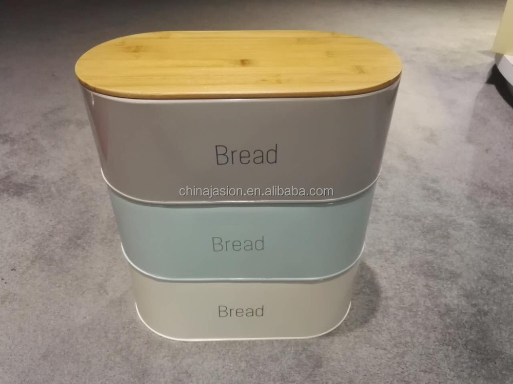 Metal Steel Retro Wooden Bamboo lid Bread Bin Kitchen Food Storage Vintage Box