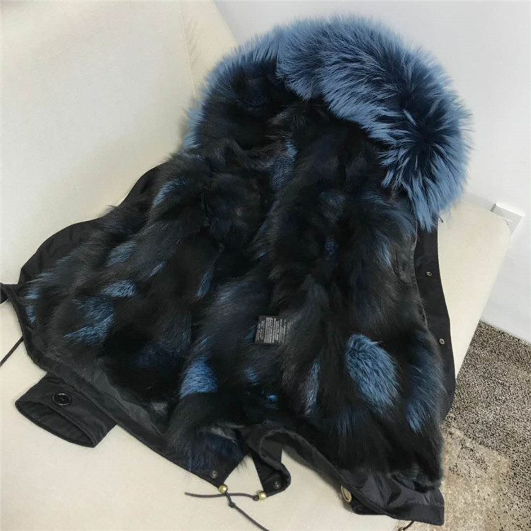 High Quality fashion women lining fabric fox fur collar coat parka with custom colour
