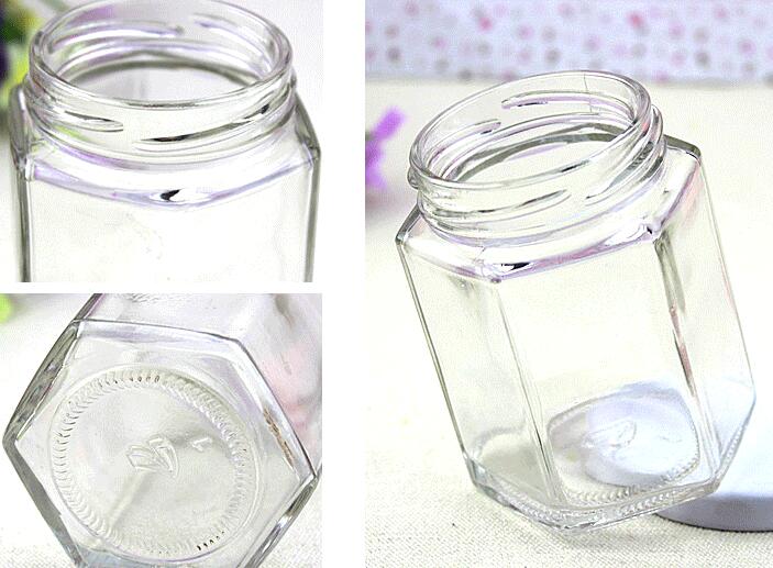 200ml High quality hexagon glass honey jar / glass storage jar for jam