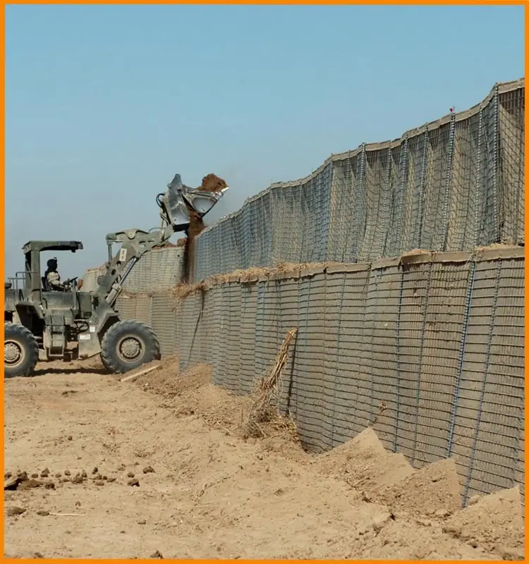 Parede do bastião de Hesco, barreira do hesco da parede da areia da defesa para forças armadas