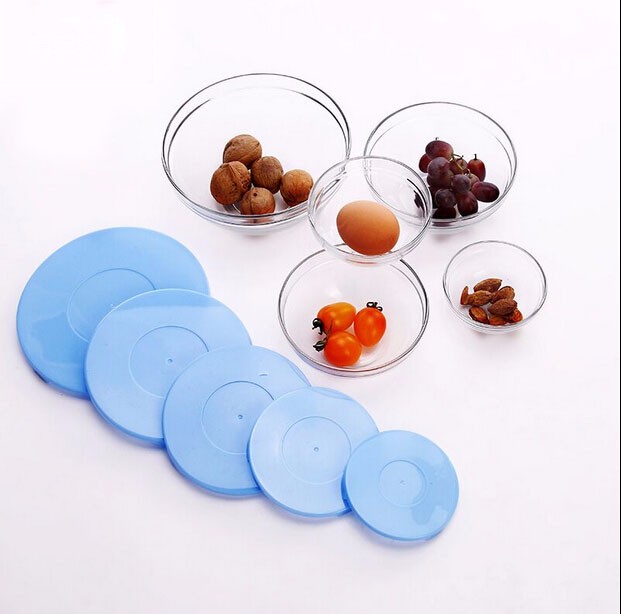 Haonai popular cheap antique 5pcs glass bowl set with plastic lid