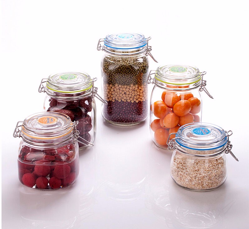 Square Glass Kitchen Storage Canister Jars - Crystal Clear Food Storage Jars With Clear Lid And Bail & Trigger Hermetic Seal