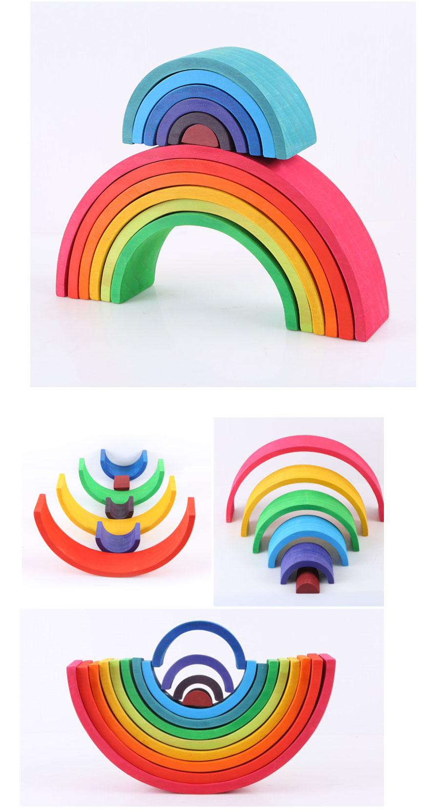 木制 12 拱桥彩虹半圆形积木儿童蒙特梭利早期教育覆盖木制弯曲玩具