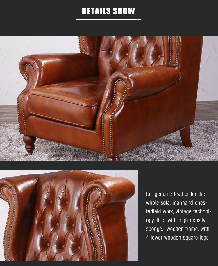high back chairs for hotel guest room armchair tufted buttons back pure leather vintage brown upholstered chair