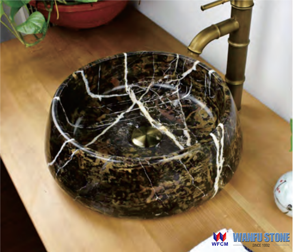 Round Luxury Stone Sink Black Marble Art Basin