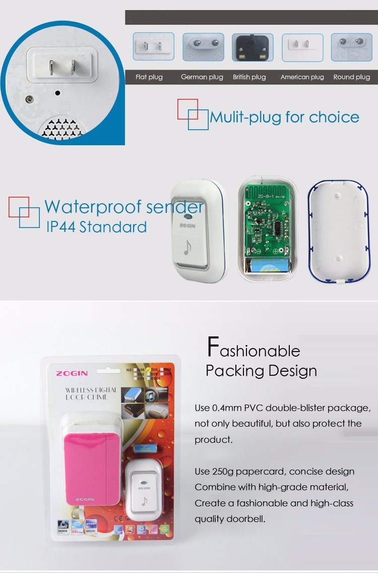 Oem\Odm No Radiation Battery Free Self Powered door bell wireless door bell