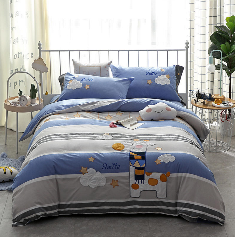 Good Friend Cute Cartoon design with Embroidery beautiful star, Cotton 100 Percent for baby, Kids Twin Bedding Duvet Cover Sets