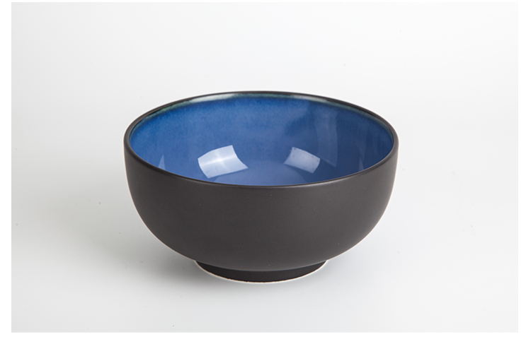 Hotel Ceramic Glossy And Matte Blue Black 700ml Porcelain Soup Bowl