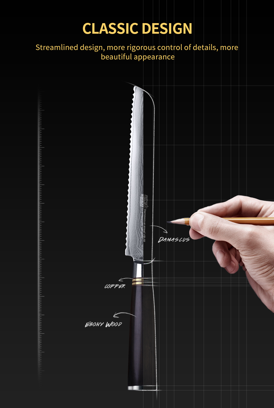 FINDKING 8 inch ebony wood handle 67 Layers 10Cr15CoMoc damascus steel knife kitchen knife bread knife