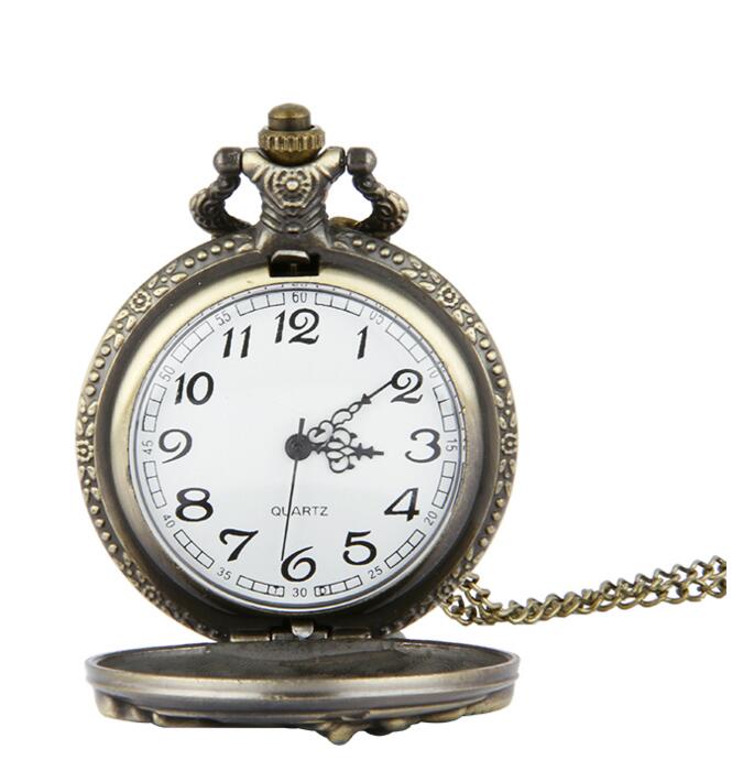 quartz bronze skull silver vintage clock necklace chain pendant