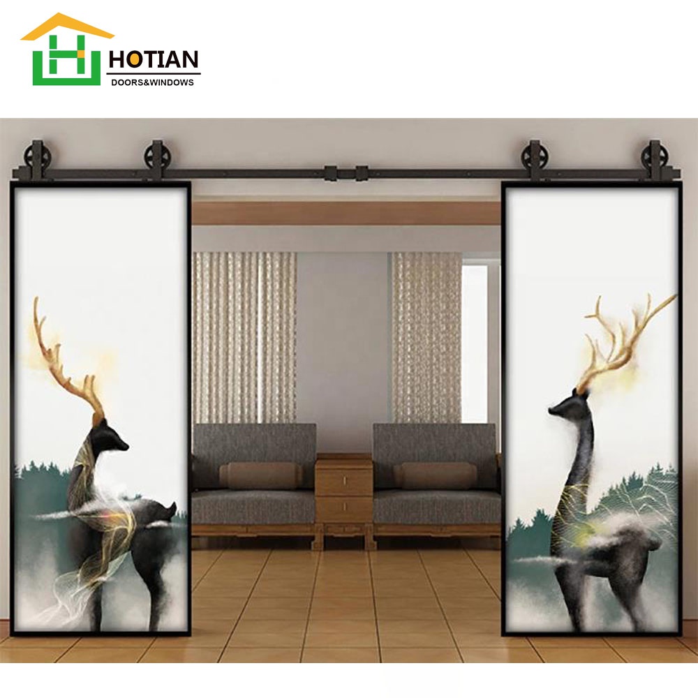 Doppio specchio retro bianco nero carrbon fienile porte cornice in vetro temperato scorrevole barn door hardware