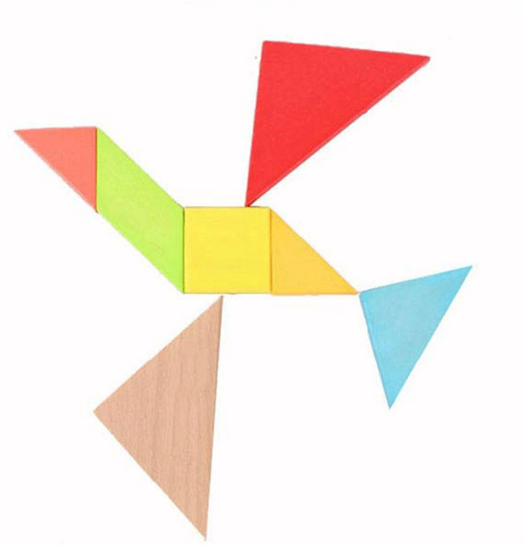 Wooden Tangram 7 Piece Jigsaw Puzzle Colorful Square IQ Game Brain Teaser Intelligent Educational Toys for Kids