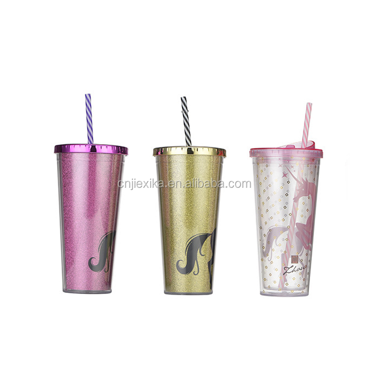 Yongkang Jiakexin горячая Распродажа двойная стена пластиковая DIY бумажная вставка кружка с соломинкой