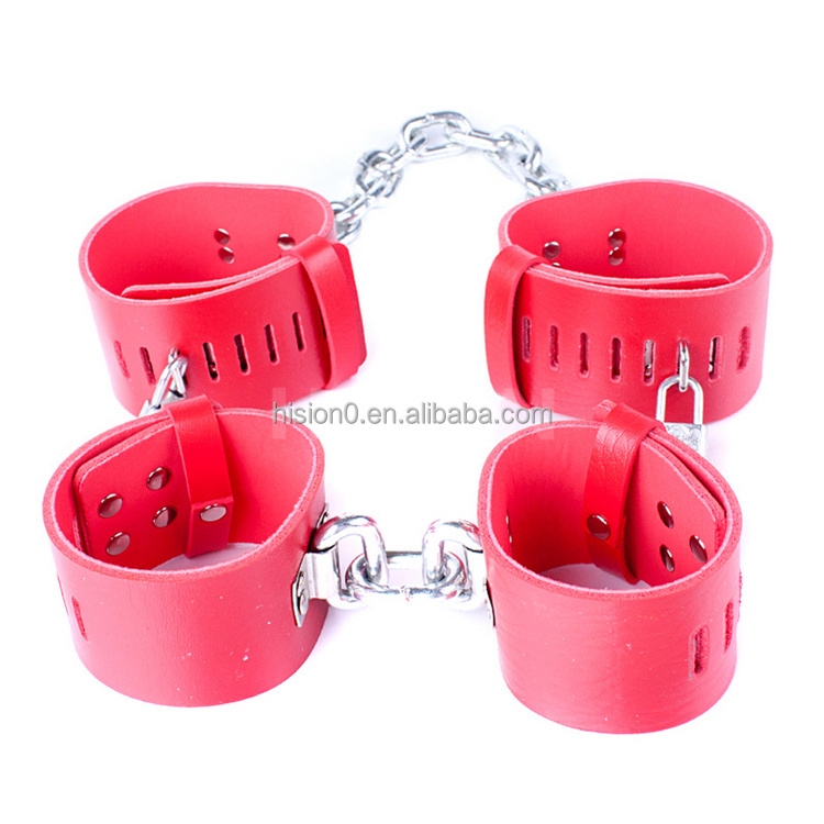 Bracelet de chevilles Hogtie Combo Bondage BDSM Cuir véritable fourrure de retenue
