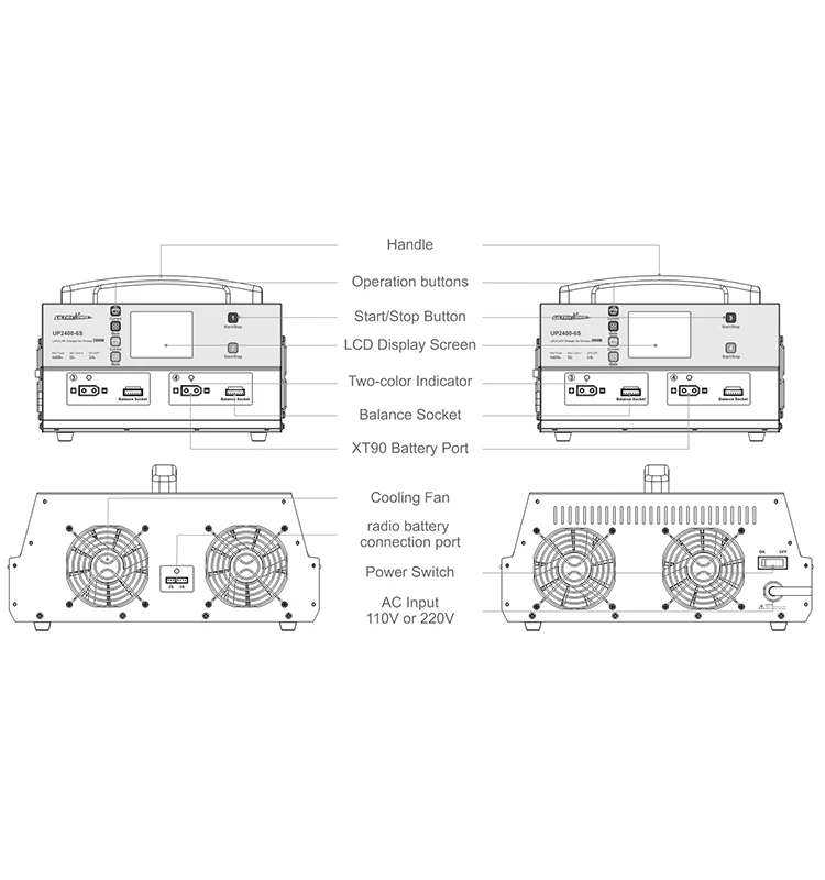 Ultra Power UP2400-6S 4X600W 25A 6S 22.2V LiPo LiHV Balance Battery Big Power Quad Four Ports Charger For Agriculture UAV Drone