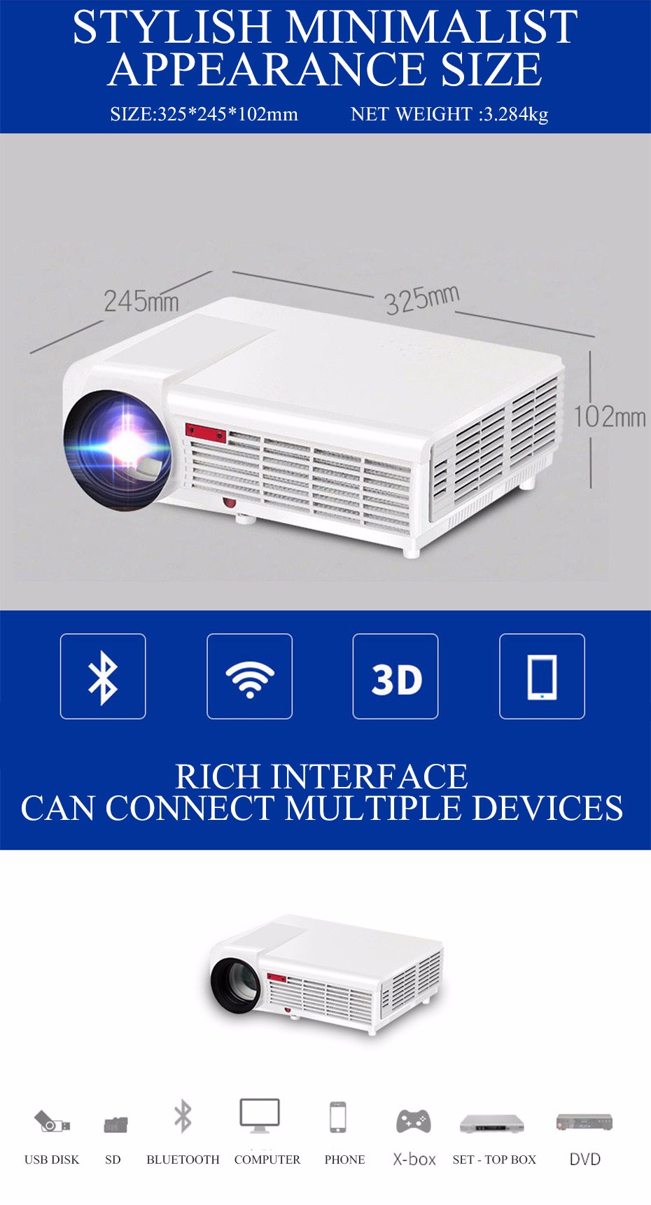 Owlenz LED96W LED Projector Android 4.4 Full HD 3D 3000 Lumens Home Cinema 1280x800 1080P LCD Digital Video Proyector TV Beamer