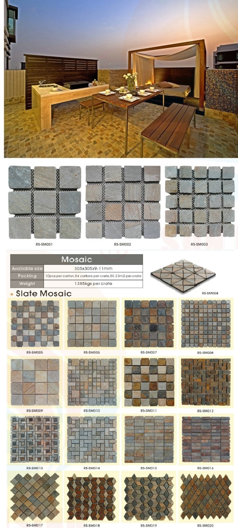 Mesh-back Slate Stone Random Strip Mosaic for Kitchen Backsplash Tile