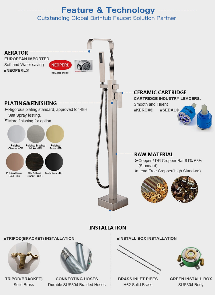 American style square single handle free standing shower bathtub faucet tub fille faucet,floor mount tub filler for showerroom