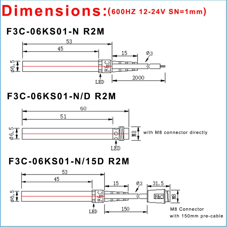 Diámetro 6,5 mm PNP-NO 1 mm 2 mm Tipo de protección Sensor inductivo Sensor de proximidad ferroso