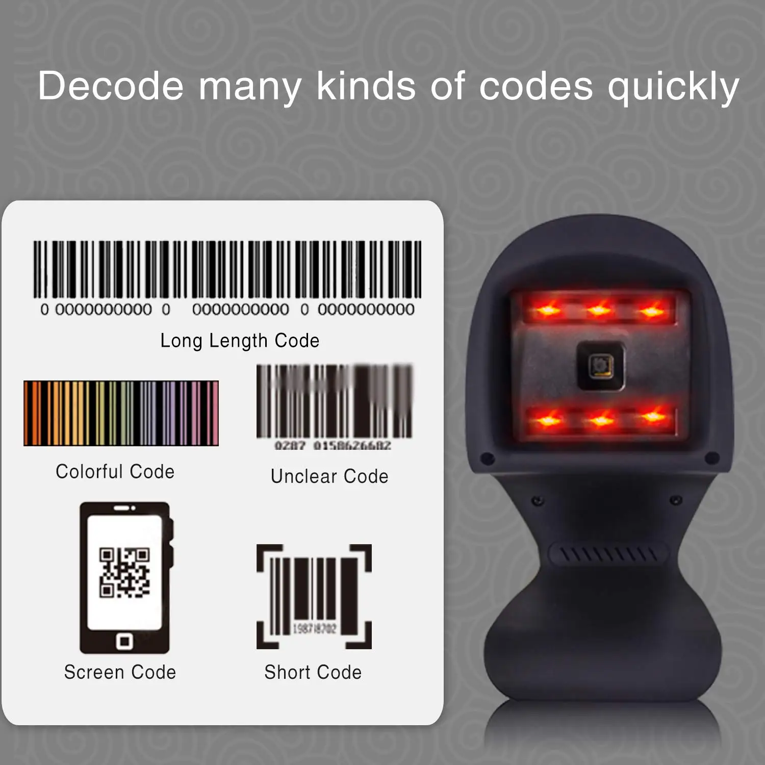 360 degree Omni directional barcode scanner screen qr code reader wired desktop scanner with USB port Symcode MJ-9208