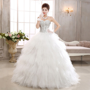 Q011 Women's stock Apparel Puffy Organza Skirt Luxury Beaded Crystal Ball Gown dress