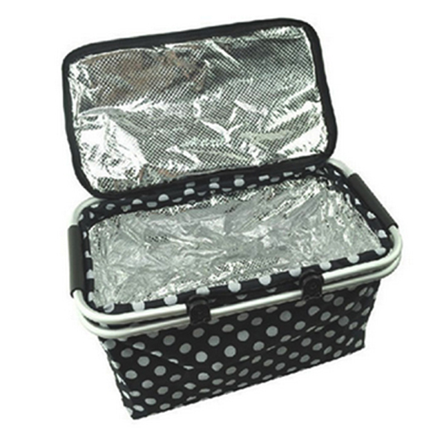 Faltbare, zusammenklappbare Picknick-K&uuml;hlkorb-Einkaufstasche mit lebensmittelechtem Aluminiumrahmen und PEVA-Futter