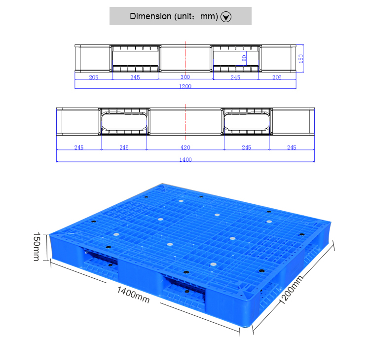 1400*1200*150 double faced plastic pallet for stacking flour