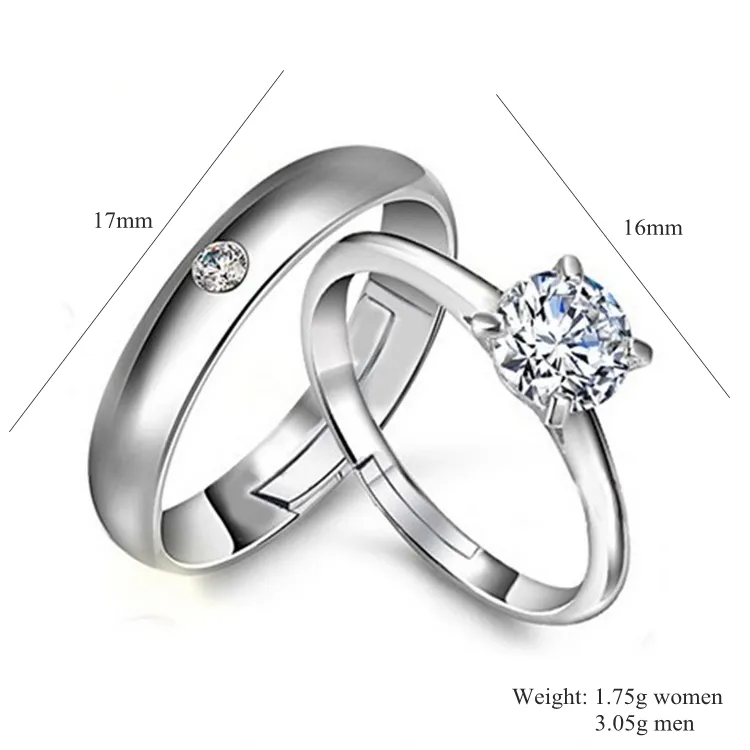 New Fashion Wedding Lover Silver Couple Engagement Diamond Rings