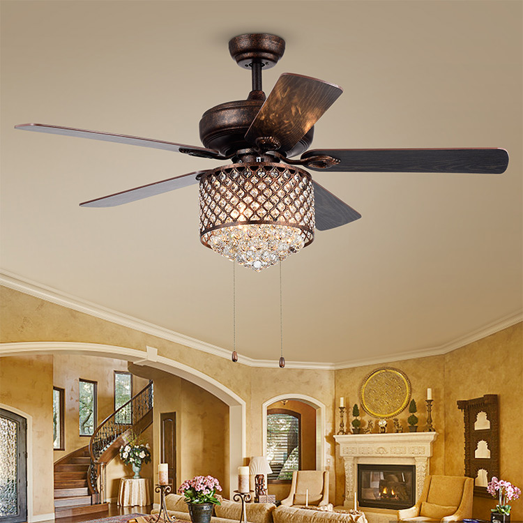 ac wood crystal ceiling light remote control decorative ceiling fan with light led lamp