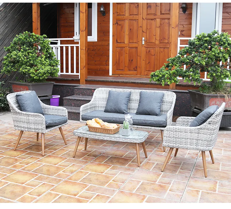 High quality outdoor rattan furniture wicker sofa set table chair bistro lawn conversation set for pool side balcony party relax