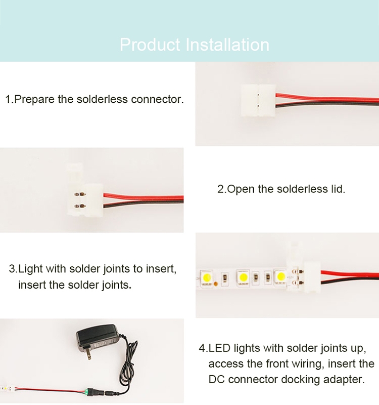 Connettore a doppia striscia LED 2 pin 10mm con connessione senza fili Non è necessario saldare / connettore per saldatura per striscia led 5050/5630