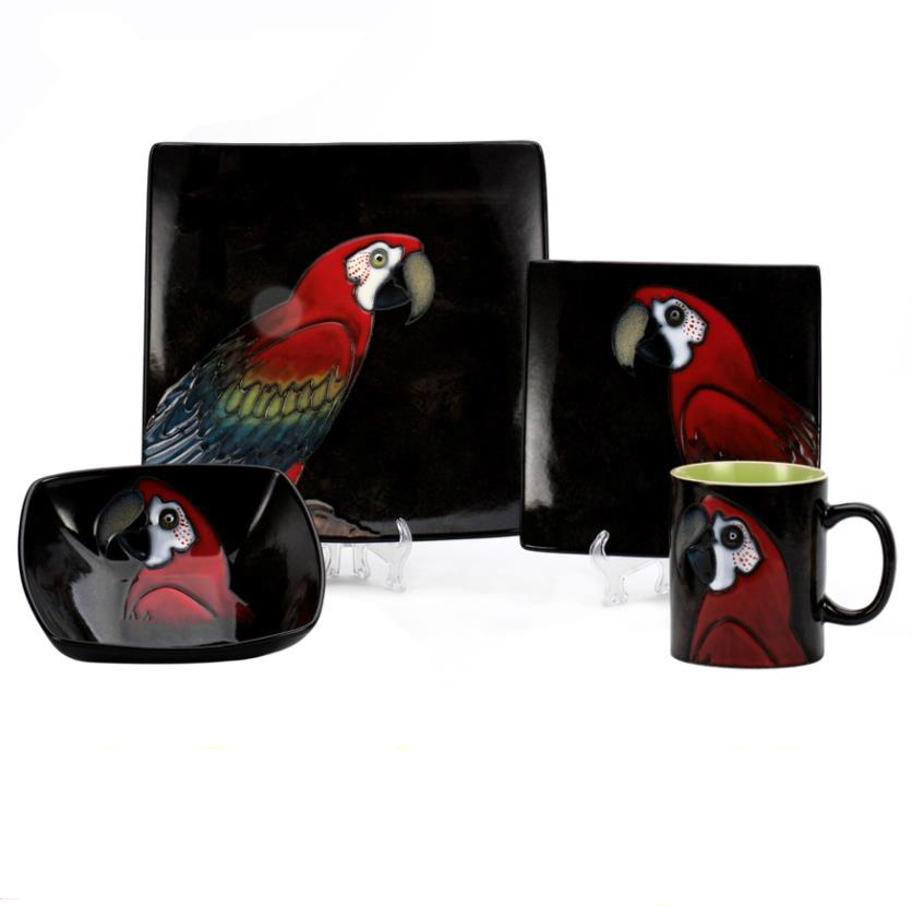 square tableware set bird printed ceramic mug dinnerware set