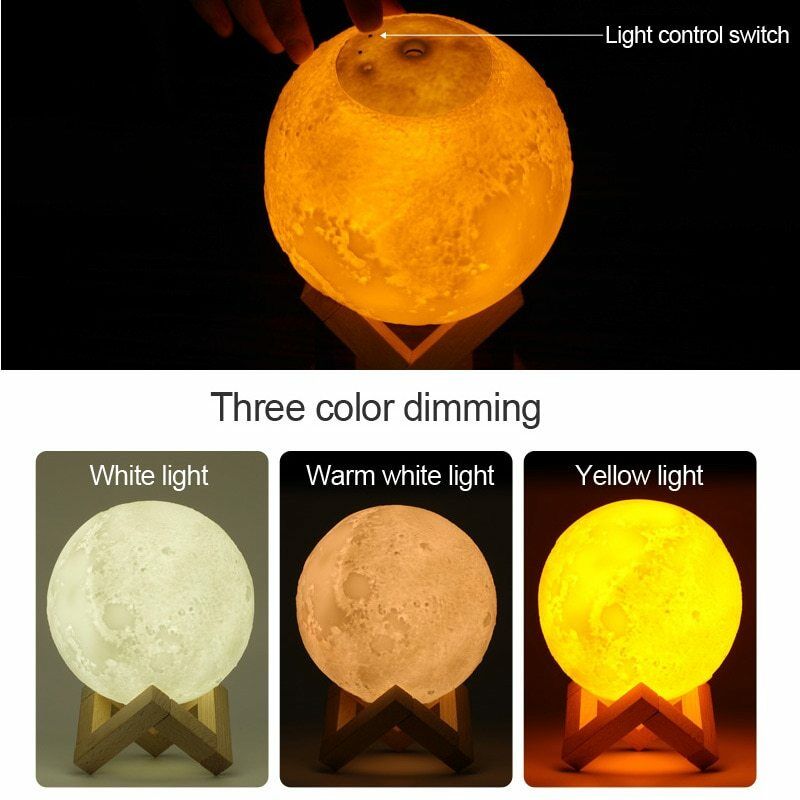 3D Moon Lamp Moonlight Humidifier with 3 Color Changing Night Light USB Air