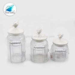 Custom Size Glass Storage Jar With White Ceramic Lid Decorative Glass Candy Jar And Lids Glass Storage Bottles