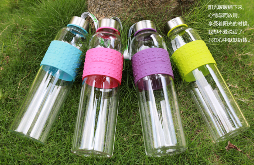 Portable Office Sport Glass Beverage Bottle Glass Water Bottle With Colorful Nylon Sleeve 550ml