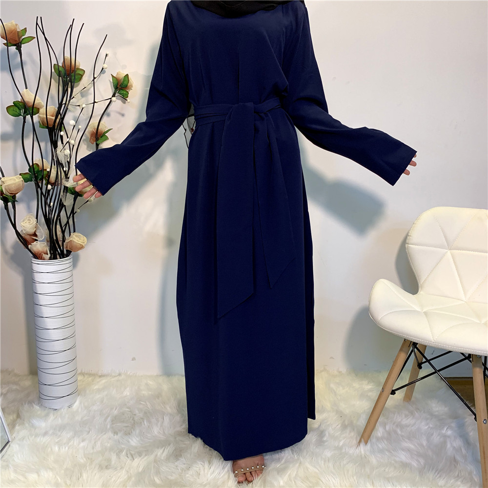 6176# Plain color simple design long sleeve muslim dress - CHAOMENG MUSLIM SHOP