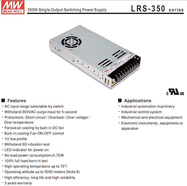Original MEAN WELL 350W Single Output Switching Power Supply LRS-350-5