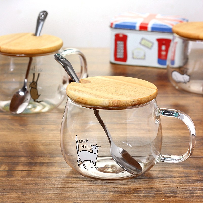 Wholesale logo Custom insulated glass cup with handle