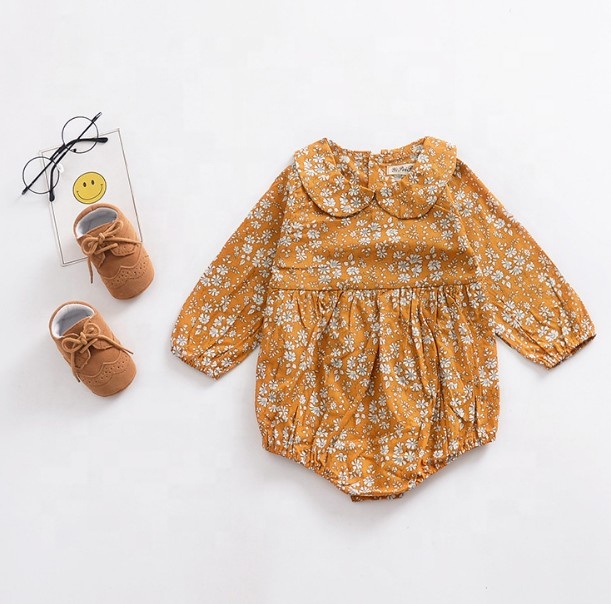 2019 новый цветочный льняной Детский комбинезон с рукавами-фонариками