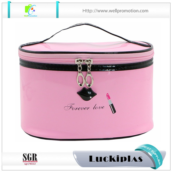 Bolsa de maquillaje cosmético de cuero pu brillante grande y colorida con compartimentos