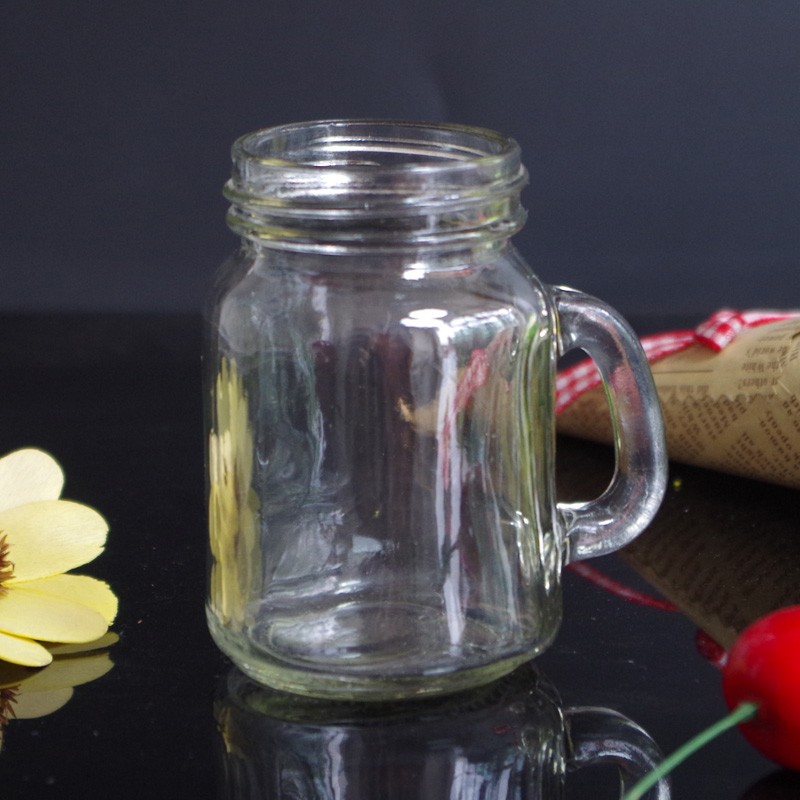 Haonai mini glass mason jar/lead free glass mason jar/small glass container with handle.