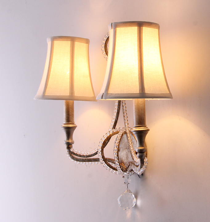 2 Heads Wall Sconce Retro Vintage Rustic Beaded crystal antique wall lamp