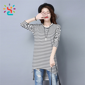 European style fashion ladies summer 96g cotton zebra long sleeved T-shirt collar V t shirt women