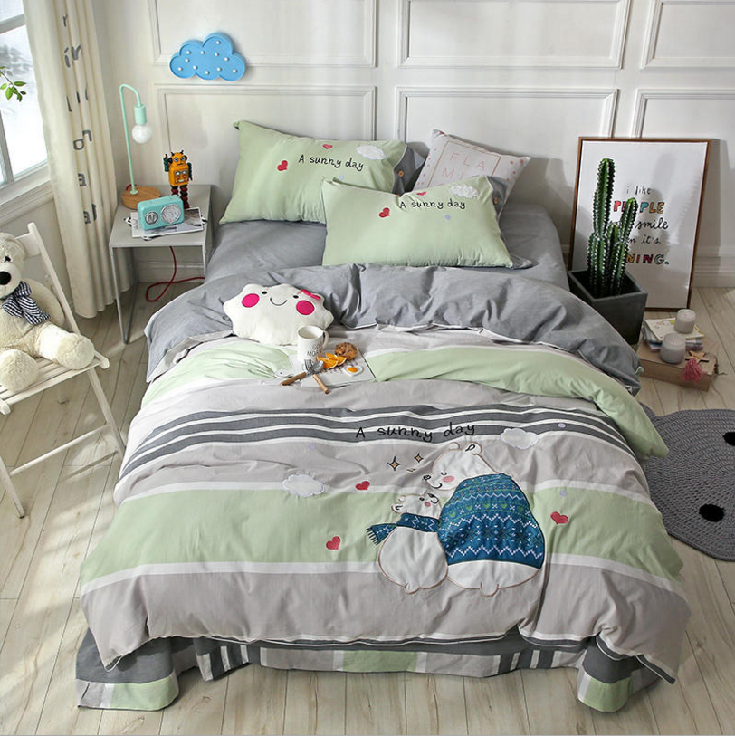 Good Friend Cute Cartoon design with Embroidery beautiful star, Cotton 100 Percent for baby, Kids Twin Bedding Duvet Cover Sets