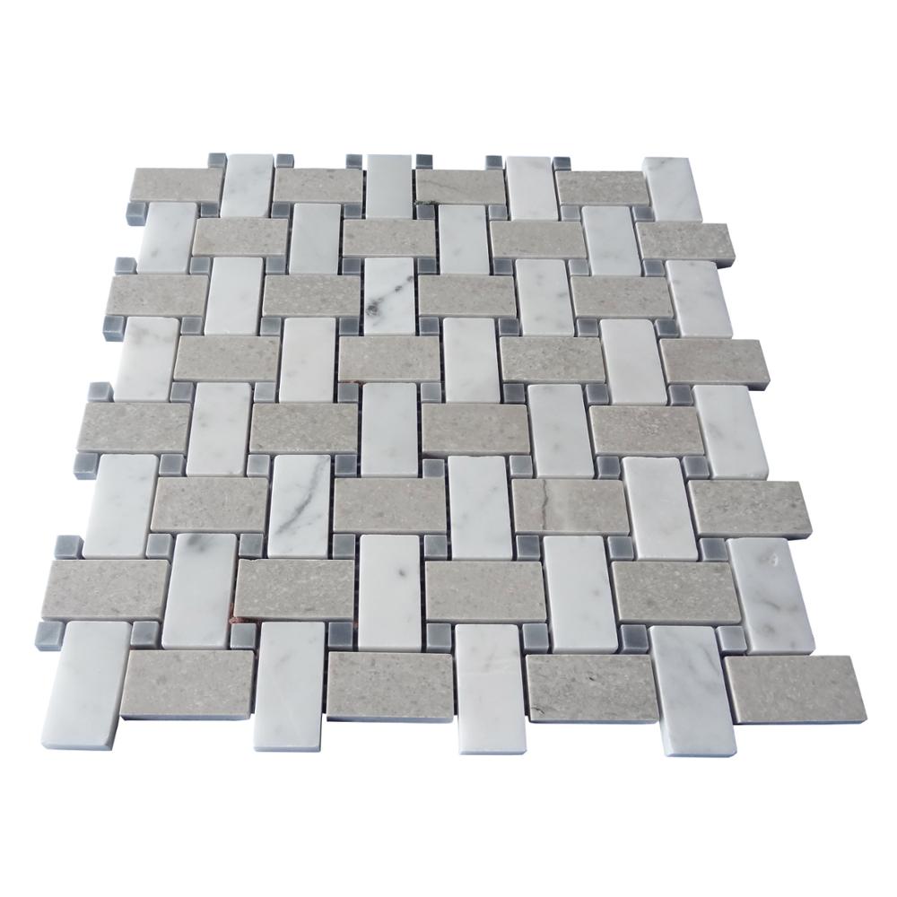 finest quality cinderella gray bianco carrara mixed basket weave lattice marble mosaic