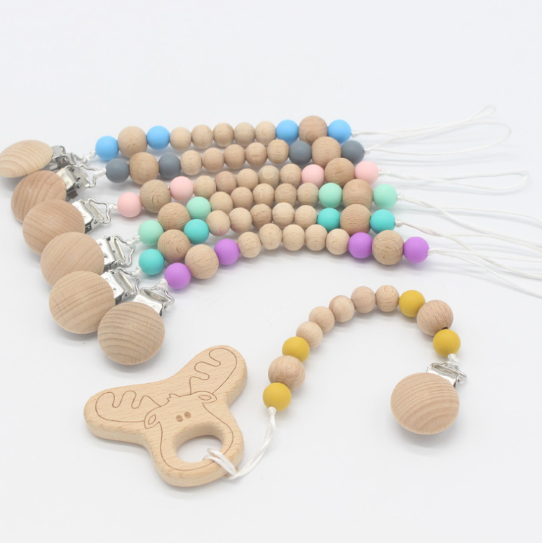 YDS Силиконовые Круглые бусины, зажимы для соски-пустышки, буковая деревянная цепочка для соски-пустышки для детей