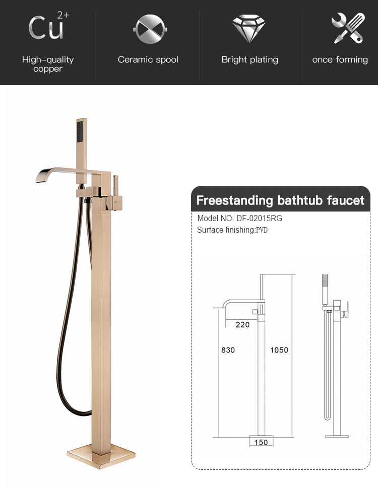 Amazon Bestseller New Freestanding Brass Bathtub Faucet Free Standing Bath Tub Filler Brushed Gold Taps Watermark