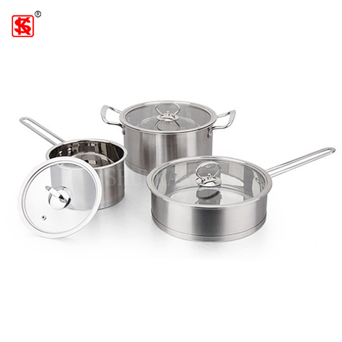 2019 Hot selling Korean 6pcs Stainless Steel Cookware Set Straight body Cooking Pot Set