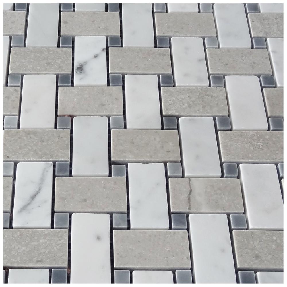 finest quality cinderella gray bianco carrara mixed basket weave lattice marble mosaic